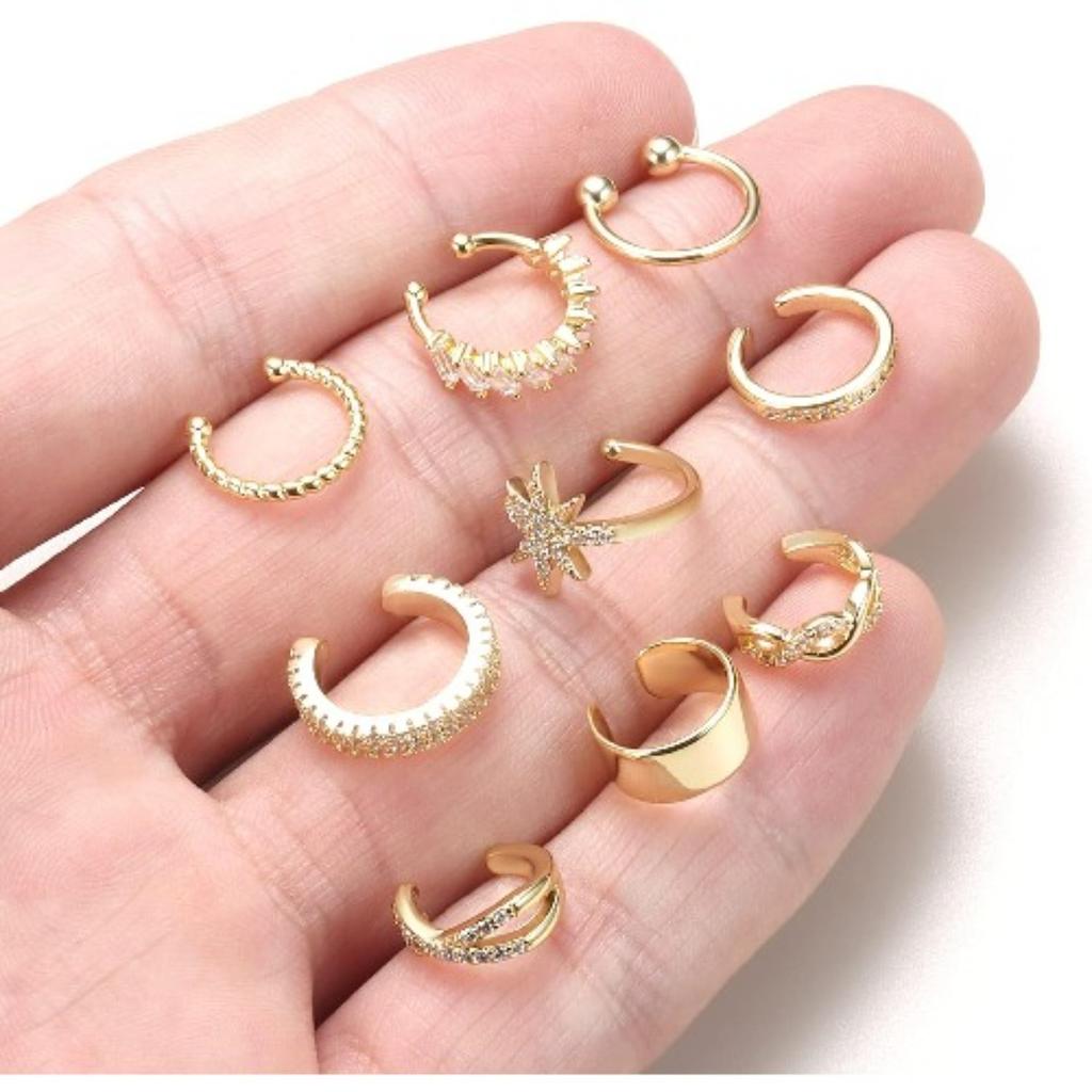 Bobisty 9 Pcs Manchette d'Oreille Manchettes Plaqué Or 14K pour Femmes Hommes Clips d'Oreille sans Percing Boucle d'Oreille Cartilage Faux Boucles d'Oreille