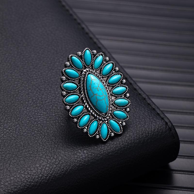 Retro Bohemian Silver Faux Turquoise Ring