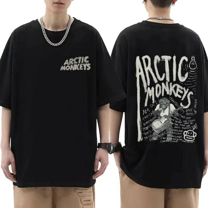 Cotton Arctic Monkeys Inspired T Shirt Album List Doodle Print Vintage T-shirt Men Hip Hop Punk Short Sleeve Tshirts Streetwear