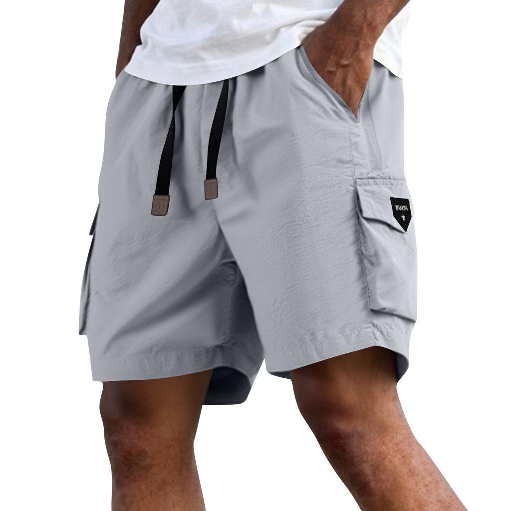 Men's Summer Quick Dry Cargo Shorts Multi Pocket Outdoor Fitness Running Shorts with Elastic Waistband and Adjustable Drawstring for Active Use
