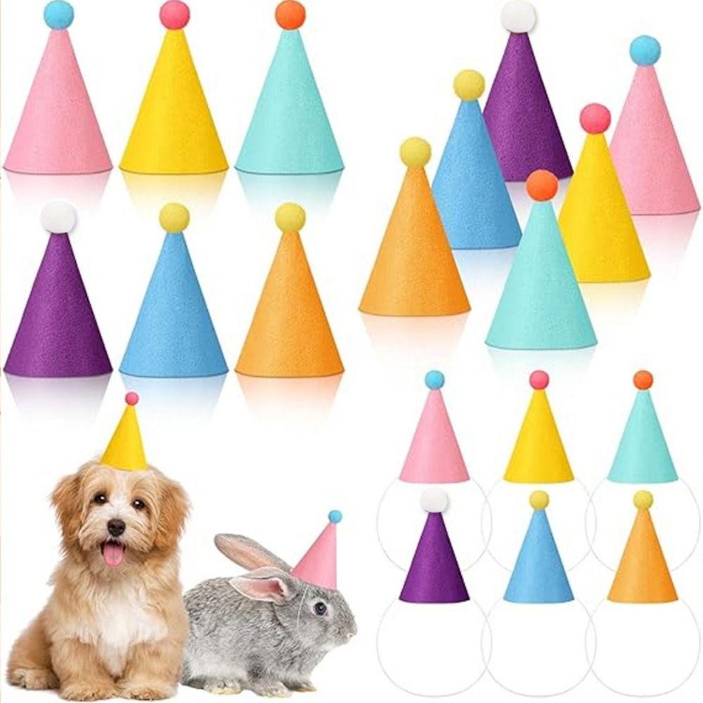 6/12/24Pcs Colorful Pet Party Hat for Stuffed Animals Dog Party Headdress Cone Birthday Hat Animal