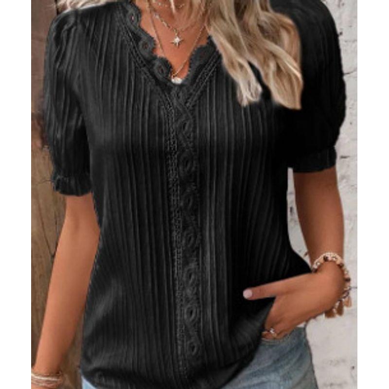 Hollow Short Sleeve Summer New Arrival European and American Women's Clothing All-Matching Shirt Holiday Fashion Cut Out Short Sleeve
