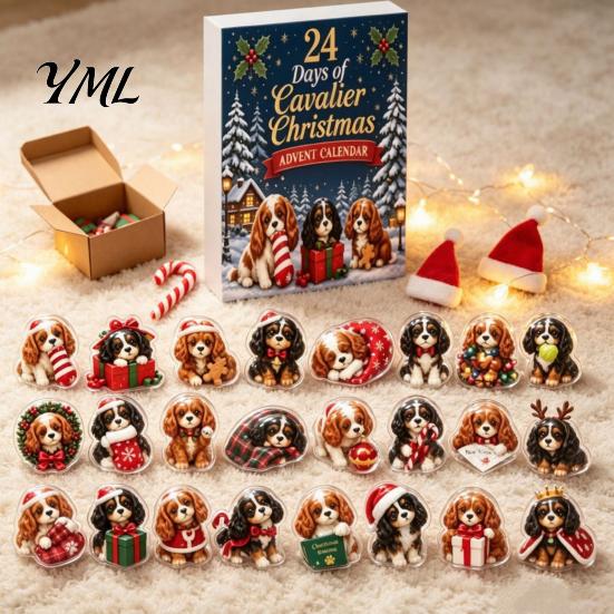 2D Acrylic Puppy Patches 2026 Christmas Dog Advent Calendar, 24 Ornaments Countdown Holiday Decorative Cartoon Festive Pendants for Tree, Party
