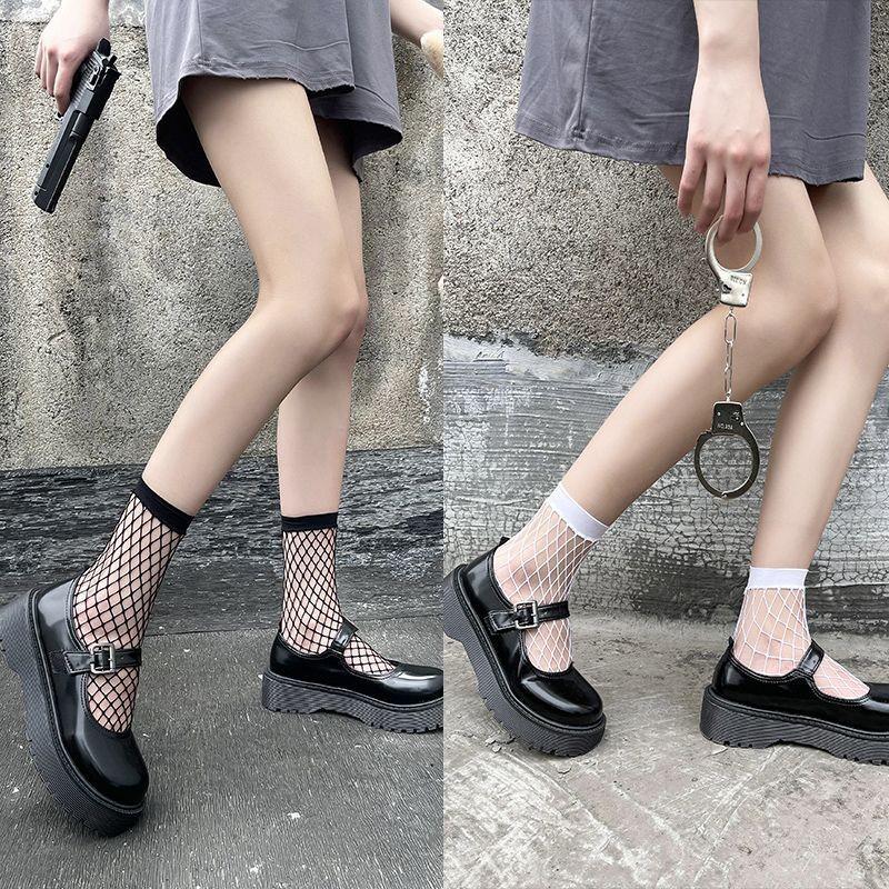 Women's Black Sexy Mesh Fishnet Ankle Socks - Spring/Summer Transparent Grid Design