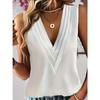 Topy Wiosna Lato Damskie Moda Eleganckie Jednolity Kolor Dekolt V Plisowane Wygodne Codzienne Duży Rozmiar Bez Rękawów Damskie Kamizelki Kamizelka