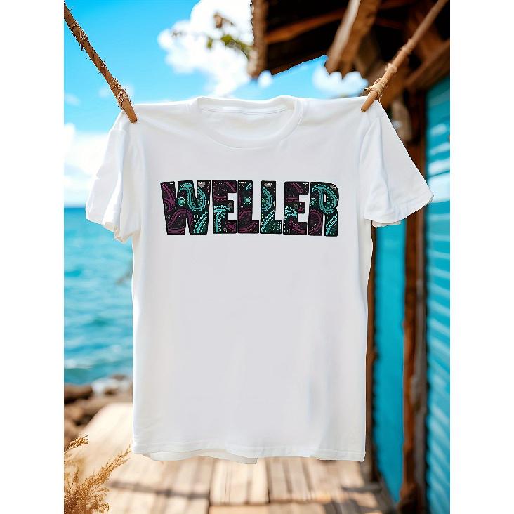Men S Paul Weller Graphic T-Shirt - Slim Fit Retro Streetwear Tee with Bold WELLER Text & Paisley Print, Lightweight Breathable Fabric S чёрный