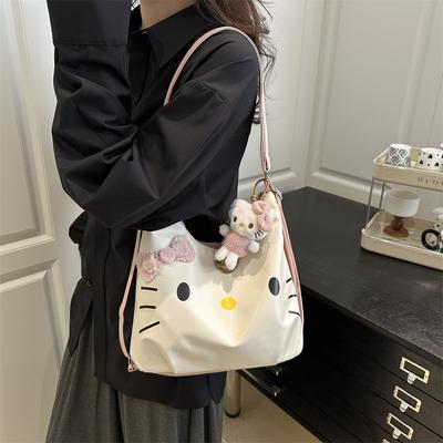 Mochila Desenho animado fofa mochila de ombro com laço Hello Kitty bolsa mensageiro de ombro bolsa de grande capacidade