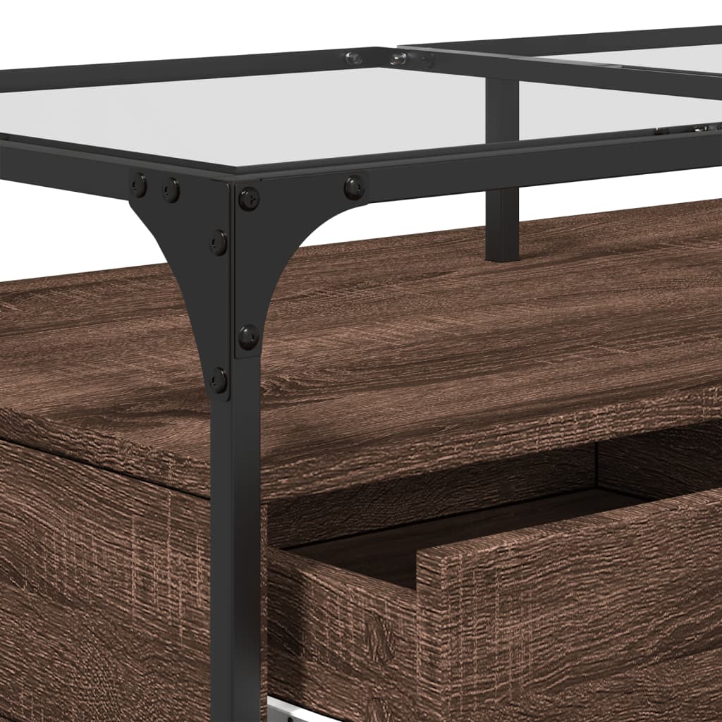 Coffee Table with Glass Top Brown Oak Effect 98.5 x 50 x 45 cm Steel