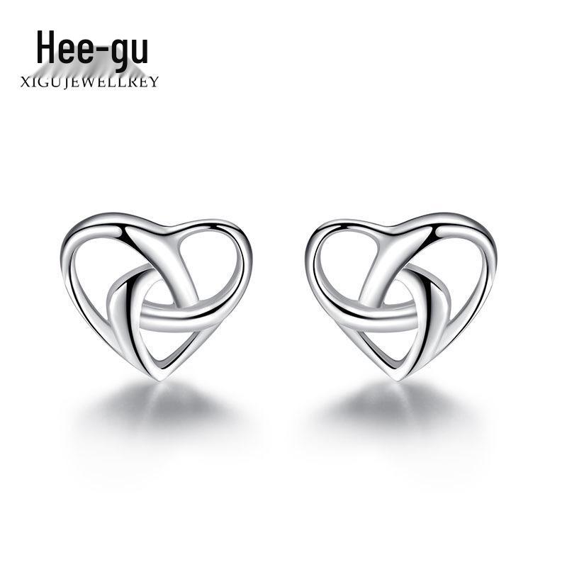 Higu E0046 S925 Silver Hollow Heart-Shaped Cartilage Stud Earrings