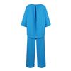 Women's Round Neck Color Casual Cotton Linen 3/4 Sleeve Top And Pants Set