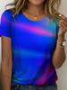 Gradient Blue T-Shirt Women's Geometric Print 3D Pattern T-Shirt Breathable Resort Wear