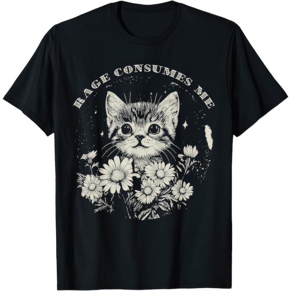 Rage Consumes Me Funny Cat Humour Cat Lover T Shirt Women Unisex Casual Cotton Graphic T Shirts Streetwear Outdoors Tops Tee S