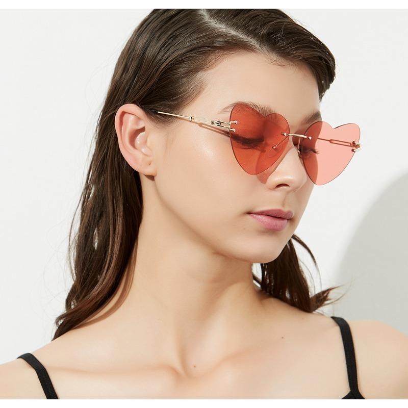 Fashion Red Heart Festival Sunglasses for Women Men Brand Designer Trendy Cat Eye Love Sun Glasses Rimless Party Shades S7268Q