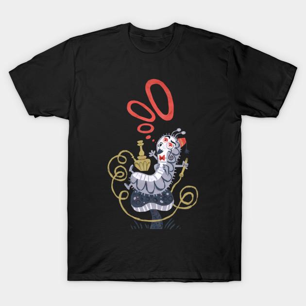 Men Black Print T-shirt Caterpillar - Alice In Wonderland No-Cut Transfer Paper Print Cotton Tshirt 2XL