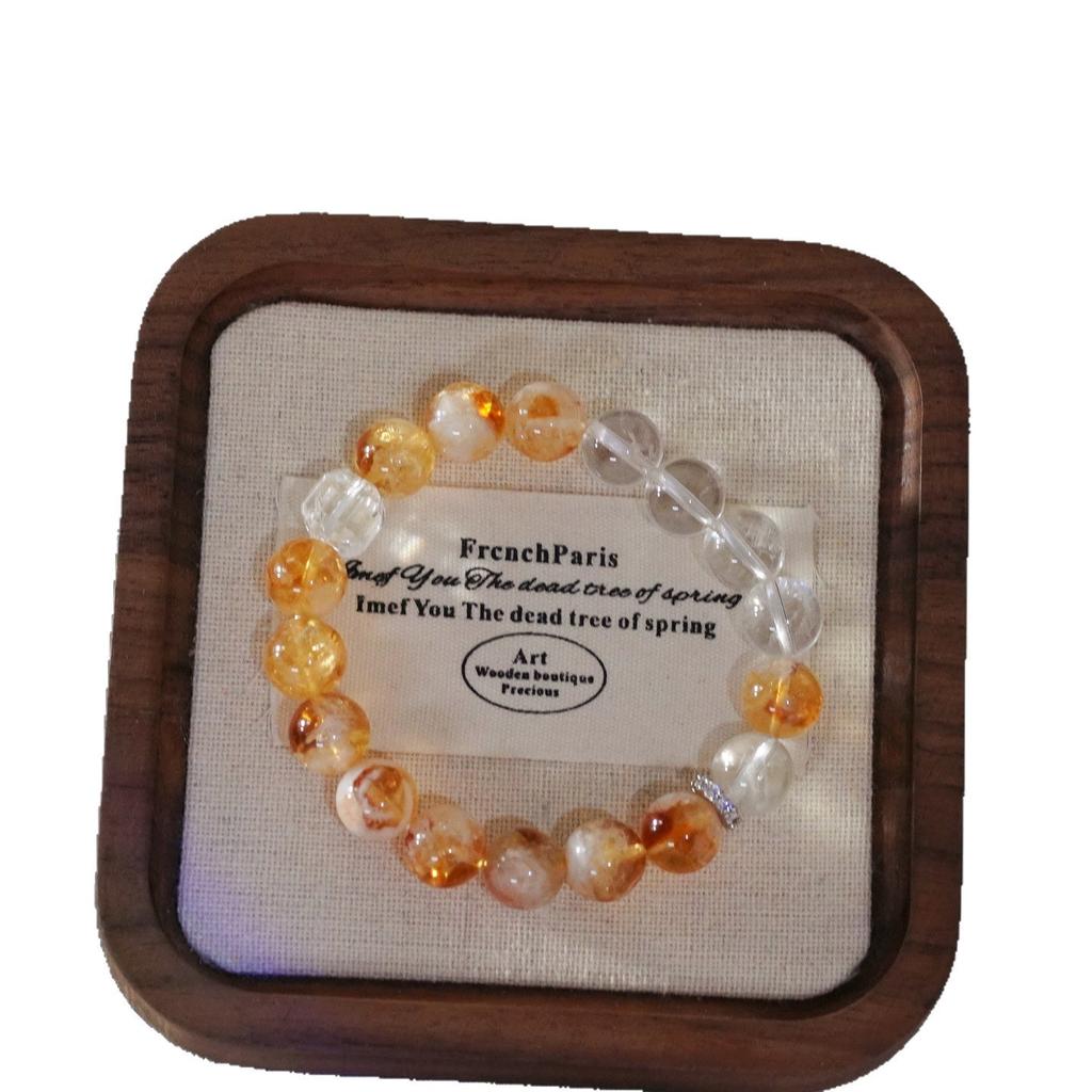 10Mm Premium Natural White Crystal Citrine Design Contrast Color Bracelet Bracelet