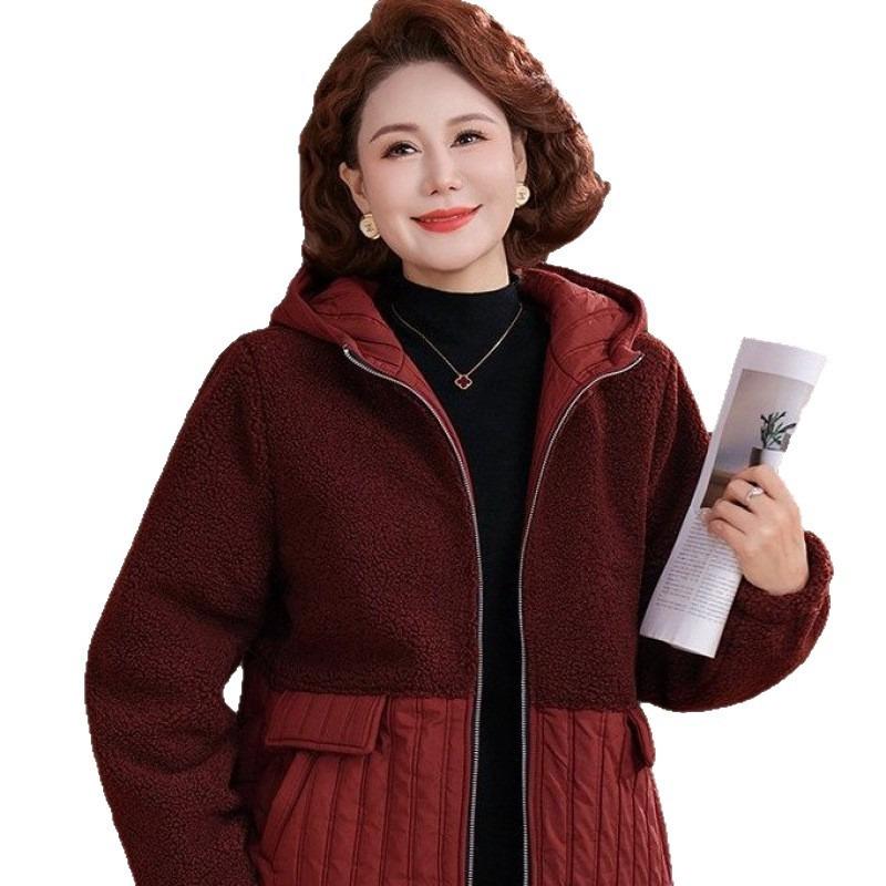 Mom winter cotton-padded jacket warm particles loose cotton-padded jacket piled thickened middle-aged women hooded cotton-padded jacket
