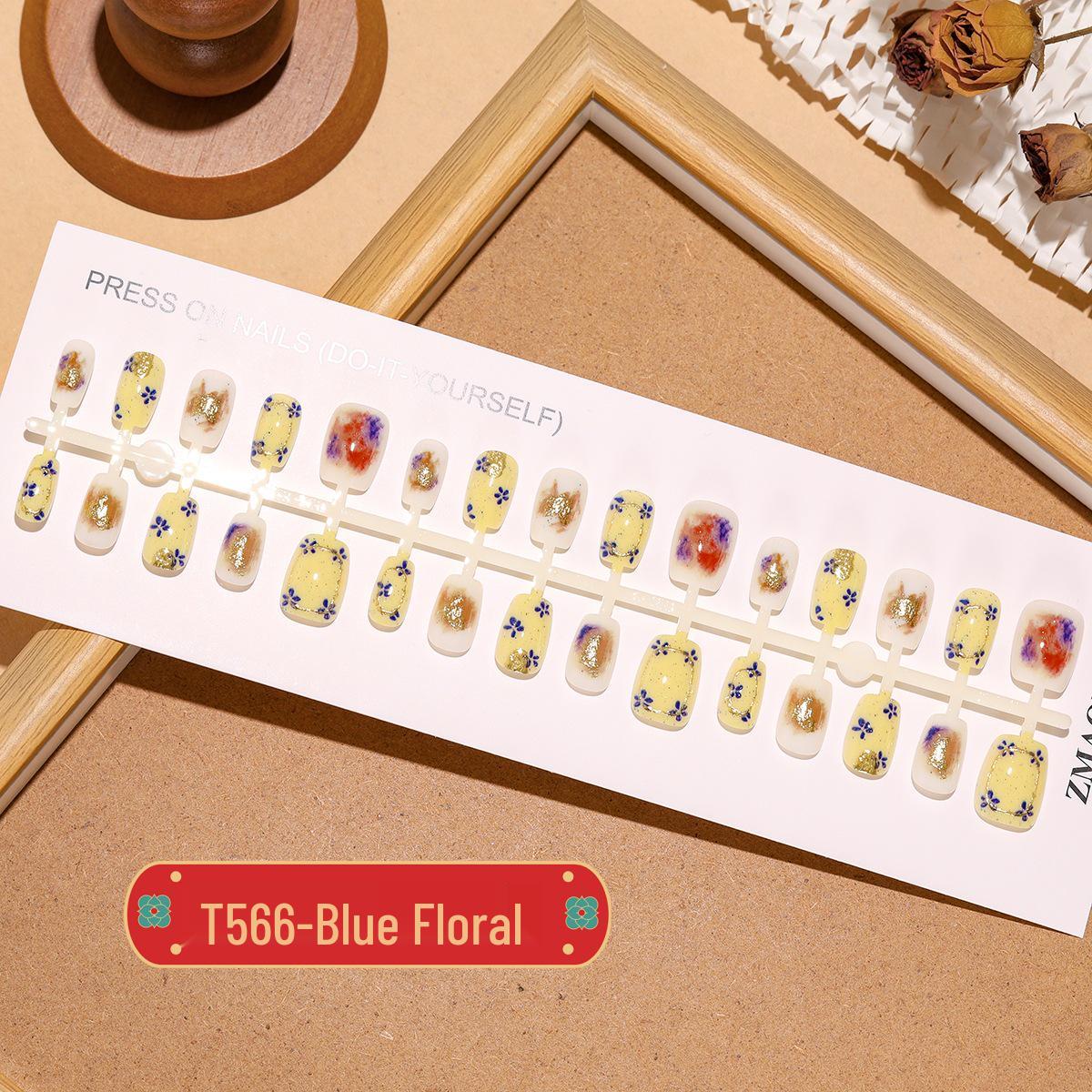 

T566# Blue Floral Retro Ombre Cat Eye Press-On Nail Patches XS