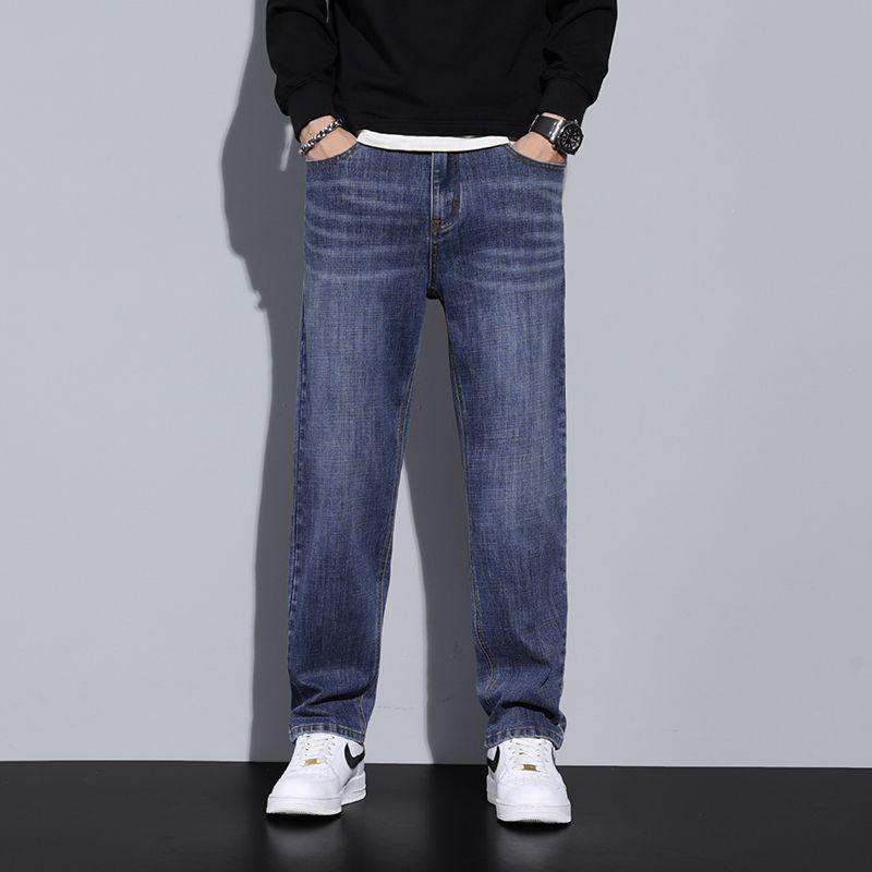 Men's High-End Retro Straight Jeans - Elastic, Thickened, Plus Velvet, Casual Long Pants for Autumn and Winter