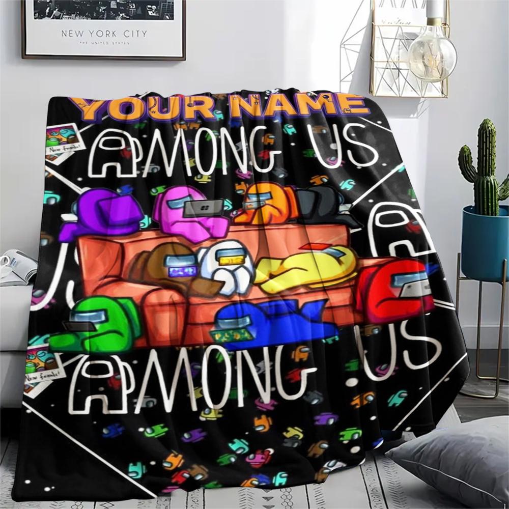 1PC Custom Name Among us Patterned Flannel Blanket Suitable For All Seasons for Home Decor Warmth and Comfort Gifts Holiday Present