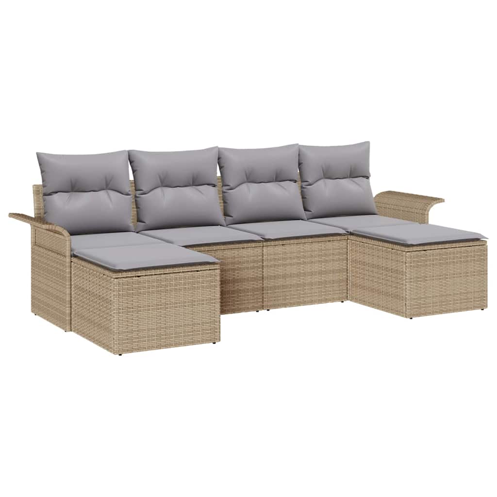 Garden Sofa Set with Cushions 6 Pcs Beige Poly Rattan