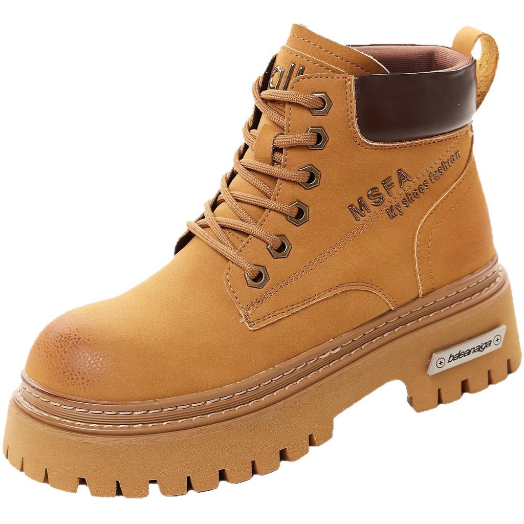 European leather thick-soled heightening rhubarb boots Martin boots women's autumn new British style short boots locomotive boots