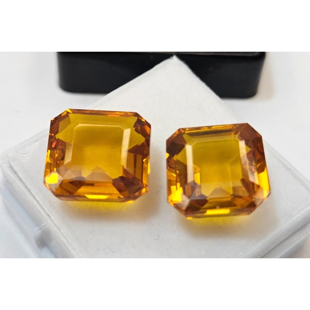 18-19 Karat Natürliche Gelbe & Orange Saphire Quadratisch Geschliffenes Paar Schöner Edelstein