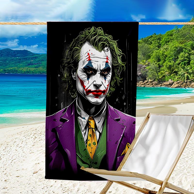 proof beach towel with a Joker character pattern - soft,absorbent,quick-drying,machine washable - perfect for swimming,camping,bathing