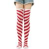 Women Girls Over Knee Long Socks Christmas Diagonal Striped Print Christmas Thigh High Stockings Holiday Party Hosiery