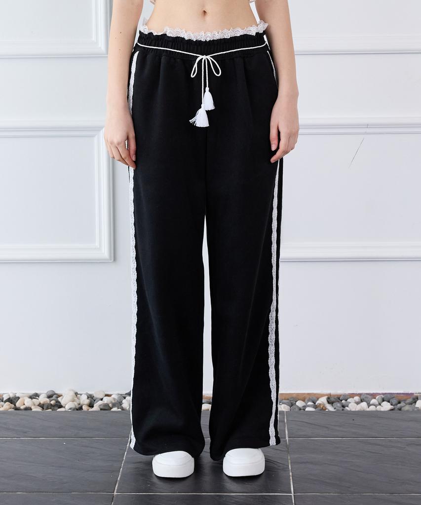 PINK PINEAPPLE Mori Lace Track Pants_Black