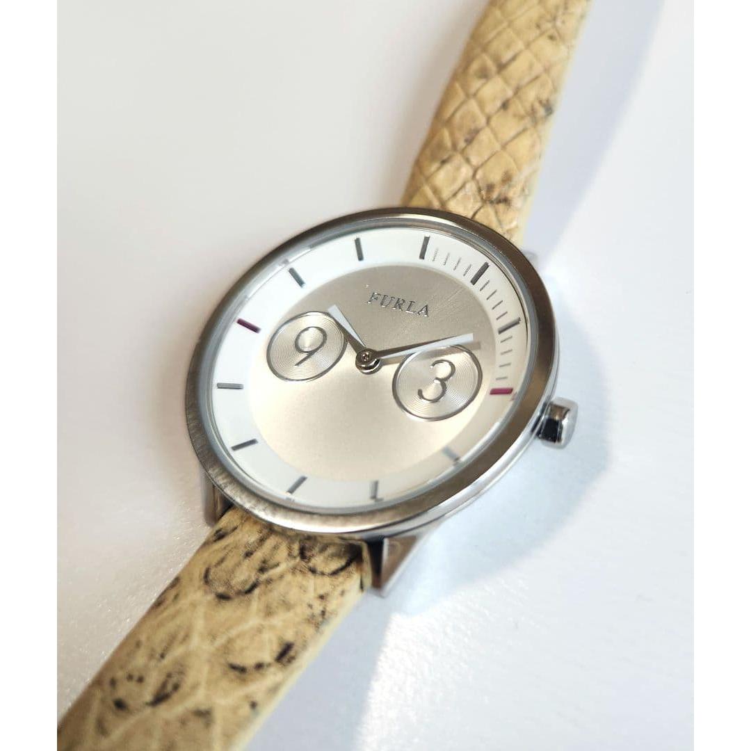 Used [Working Item] FURLA Watch Python Style Leather Silver Ladies