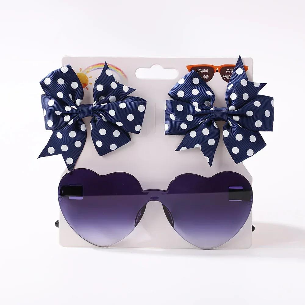 Lovely Sparkling Butterfly Hair Clip Hair Accessories Glasses Set Fashion Wave Point Kids Hairgripes Love Glasses Girls Headwear