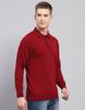 MONTE CARLO Mens Solid Maroon Collar Neck Full Sleeve T-Shirt
