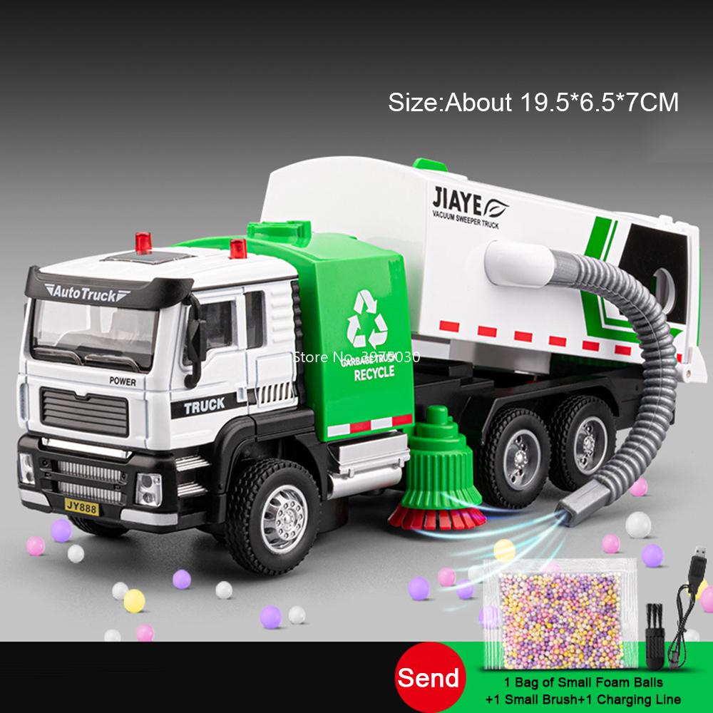 

1:50 Scale Vacuum Sweeper Cleaning Truck Toys Cars Models Alloy Diecast with Light Music Engineering Vehicle for Kids Day Gifts