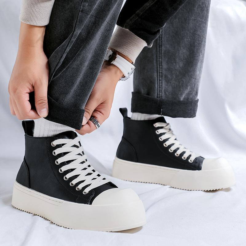 Fashion Black Men's Board Shoes Fashionable Minimalist Trend Style Outdoor Leisure Party Daily Office Youth Quality Thick Soled Shoes