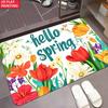 Spring Door Mat Hello Spring Flower Tulip Pattern Entrance Rug Modern Home Indoor Outdoor Decor Soft Non-Slip Welcome Carpet