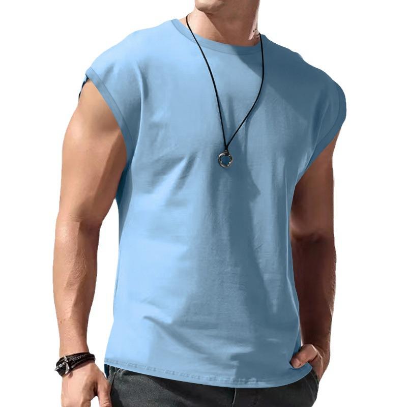 Cross-border 2025 Men's Summer Sleeveless T-shirt - Youth Loose Fit Solid Color Thin Tank Vest