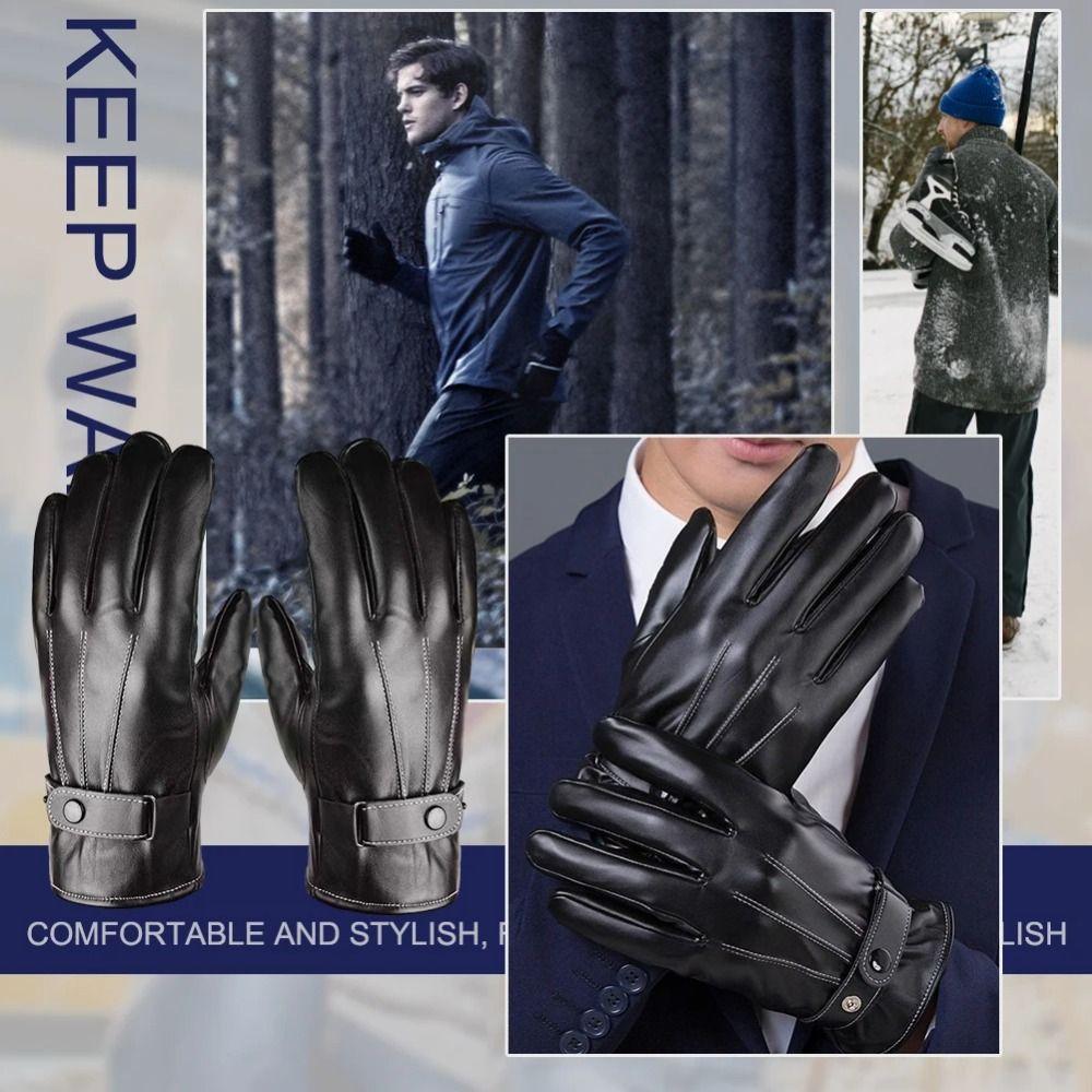 Thermal Fleece PU Leather Gloves Thickened Waterproof Gloves New Touch Screen Gloves Skiing
