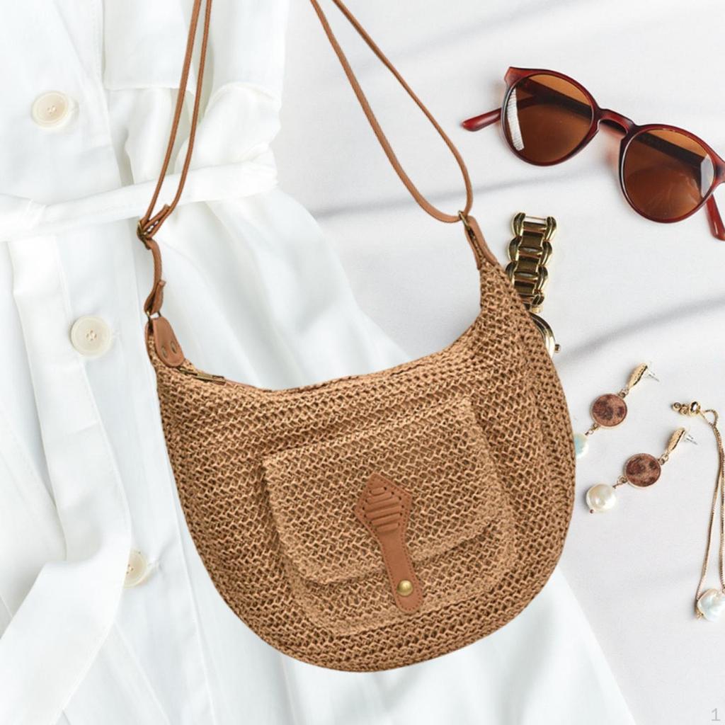 Handgewebte Damen Schultertasche Böhmische Strandhandtasche für Arbeit Party Urlaub