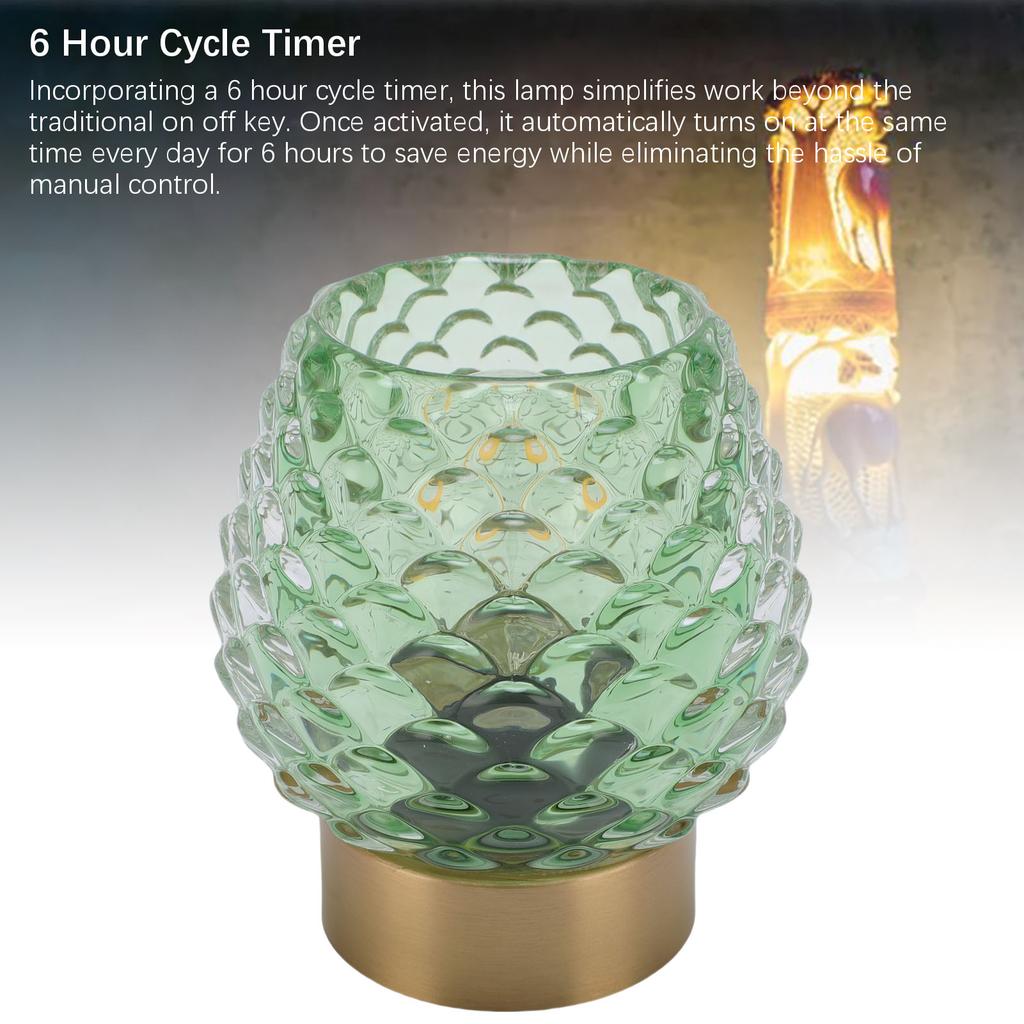 Small Table Lamp Pinecone Shape LED Cordless Battery Operated Glass Bedside Table Lamp with Timer for Bedroom Bathroom Kitchen