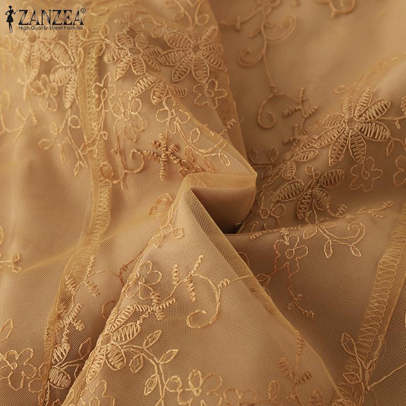 ZANZEA Women Summer V-Neck 3/4 Sleeve Lace Waist Blouses