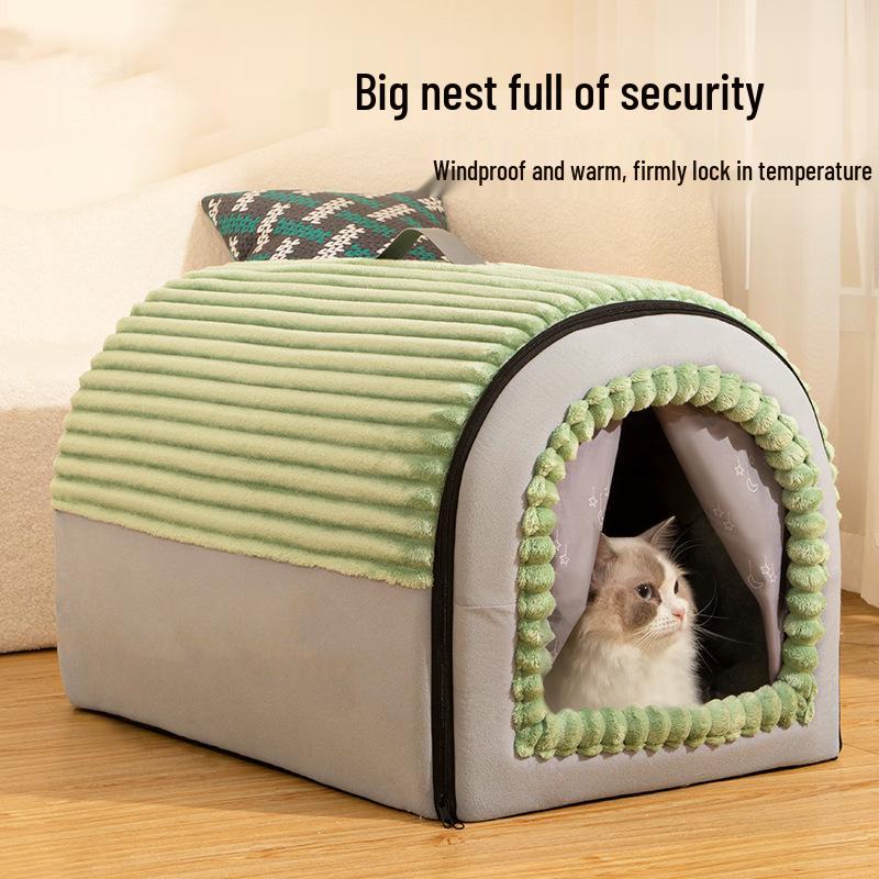 Gemütliches, geschlossenes Ganzjahres-Haustierhaus für Katzen und Hunde, abnehmbar & waschbar