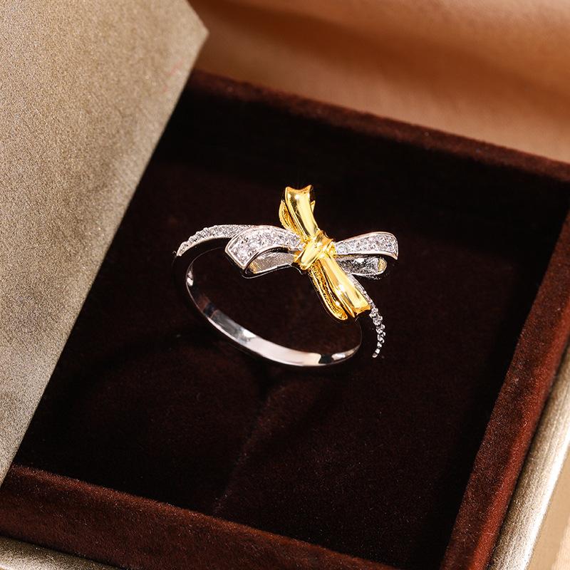 Full Diamond Bow Ring Female Tide Personality Temperament High Sense Versatile Index Finger Ring