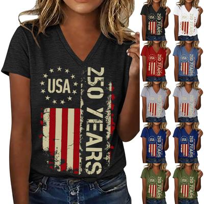 T-shirt décontracté tendance pour femme à manches courtes imprimé avec décolleté en V