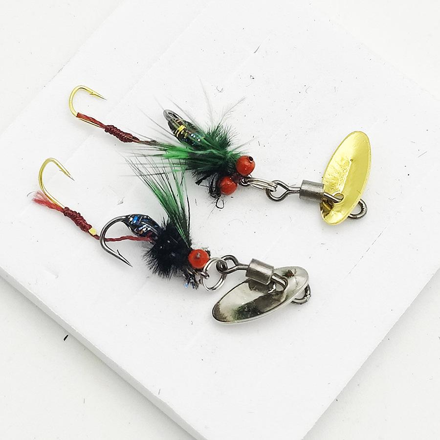 Double Hook Mosquito Lure Set: Rotating Watermelon Sequin Minnow and Whitebait Spinner.