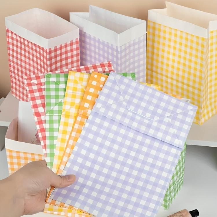 5/10/20 ST Färgglada Rutiga Papperspåsar För Fest Födelsedag Bröllop Shopping Presentpåse Kex Snacks Presentförpackning Dekoration
