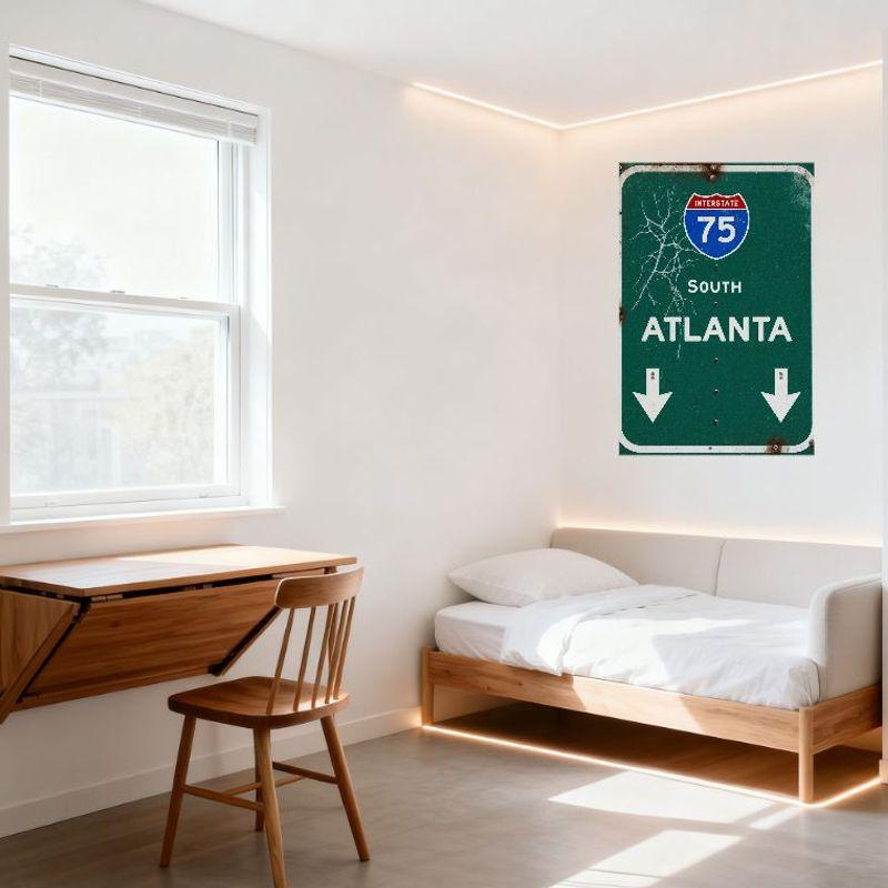 Vintage Interstate 75 South Atlanta Weathered Metal Sign Retro Highway Shield Tin Sign for Man Cave Bar Home Wall Decor 8x12 Inc