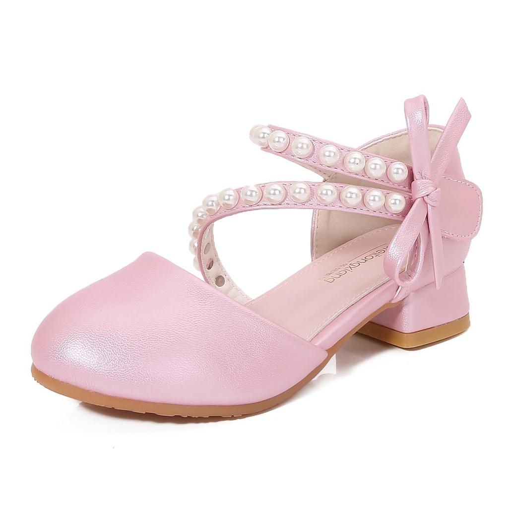 Girls' Princess Pearl Leather High Heels – Korean Style Fashion Student Shoes