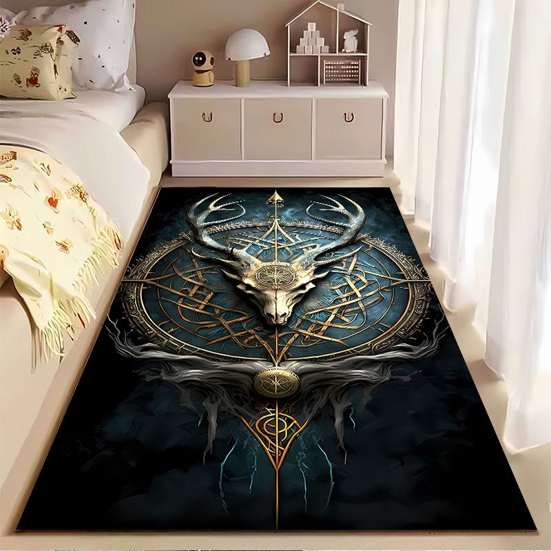 Deer Skull with Mystic Symbols suitable as a non-slip mat for the living room or bedroom sofa