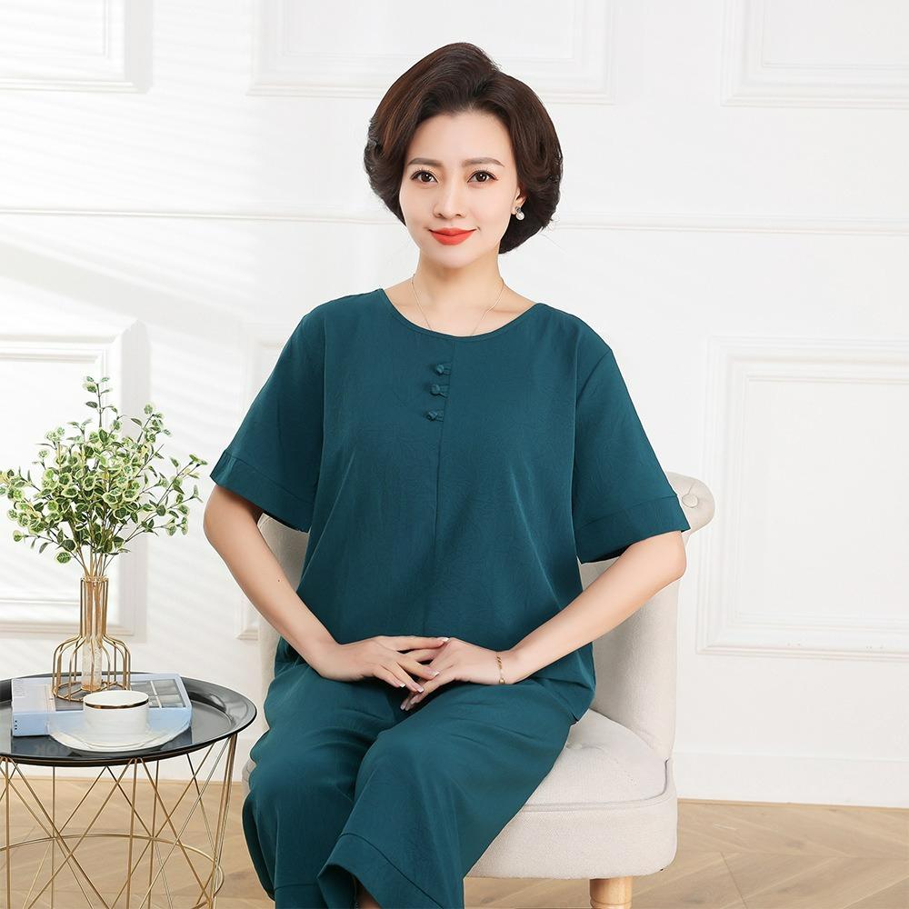 Cotton Silk Mother's Wear Thin Three-button Suit Solid Color Casual Home Service Can Be Worn Outside