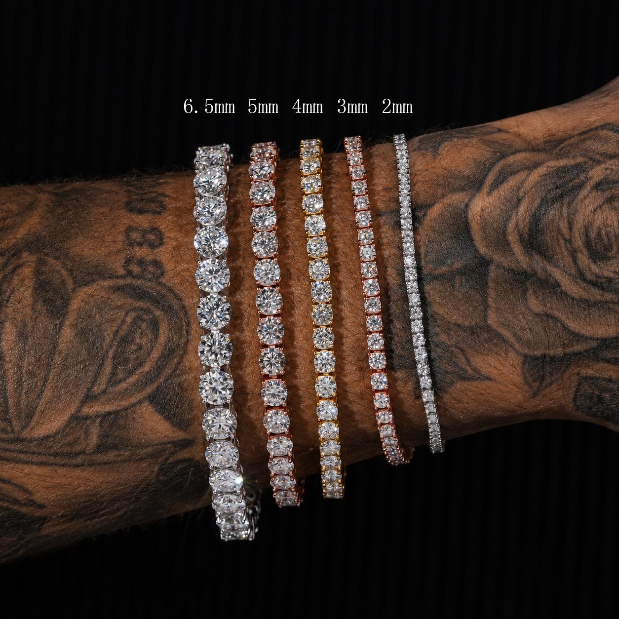High Quality Pass Diamond Tester Hip Hop 925 Sterling Silver 2mm 3mm 4mm 5mm 6.5mm Moissanite Tennis Chain Bracelet 6.1 inch&2MM серебряный